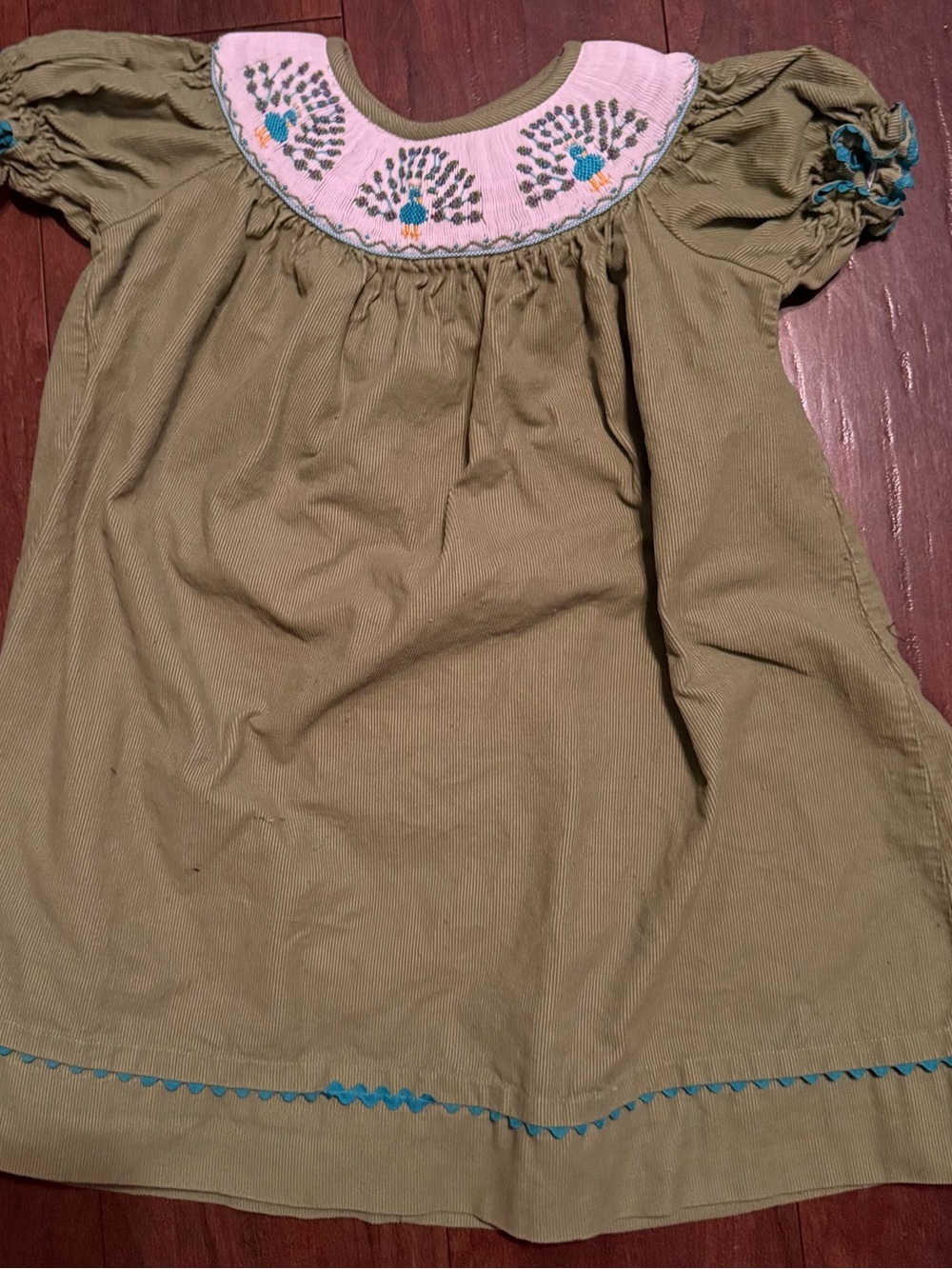 NWOT Castles & Crowns Boutique Girls Olive Green Peacock Embroidered Dress